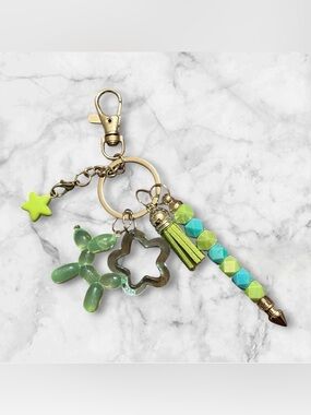 Green Beaded Tassel Keychain Charm